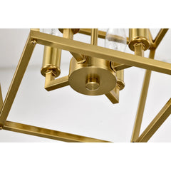 4-Light 12 in. Gold Cage Lantern Farmhouse Semi-flush Mount