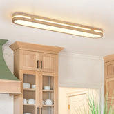 Modern Cottage Dimmable LED Oval Oak Wood Flush Mount Light - 37.4 Inches