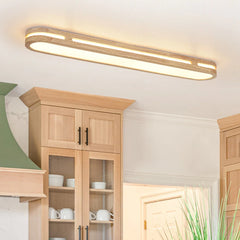 Modern Cottage Dimmable LED Oval Oak Wood Flush Mount Light - 37.4 Inches
