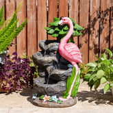 Glitzhome 23.5"H 4-Tiered Flamingo Polyresin Stone Outdoor Fountain with Lights