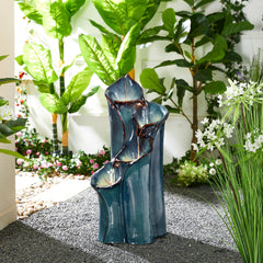 Glitzhome 26"H/ 31"H 4-Tier LED Vase-Shaped Ceramic Outdoor Floor Fountain with Birds/ Lotus