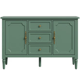 Green Storage Cabinet with 2 Doors & 3 Drawers, Buffet Cabinet with Adjustable Shelves and Turned Legs