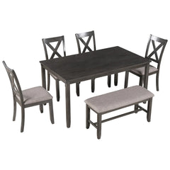 Merax Wooden 6-Piece Kitchen Dining Set with Bench and 4 Dining Chairs