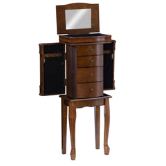 Linon Serena Mirrored Walnut Standing Jewelry Armoire