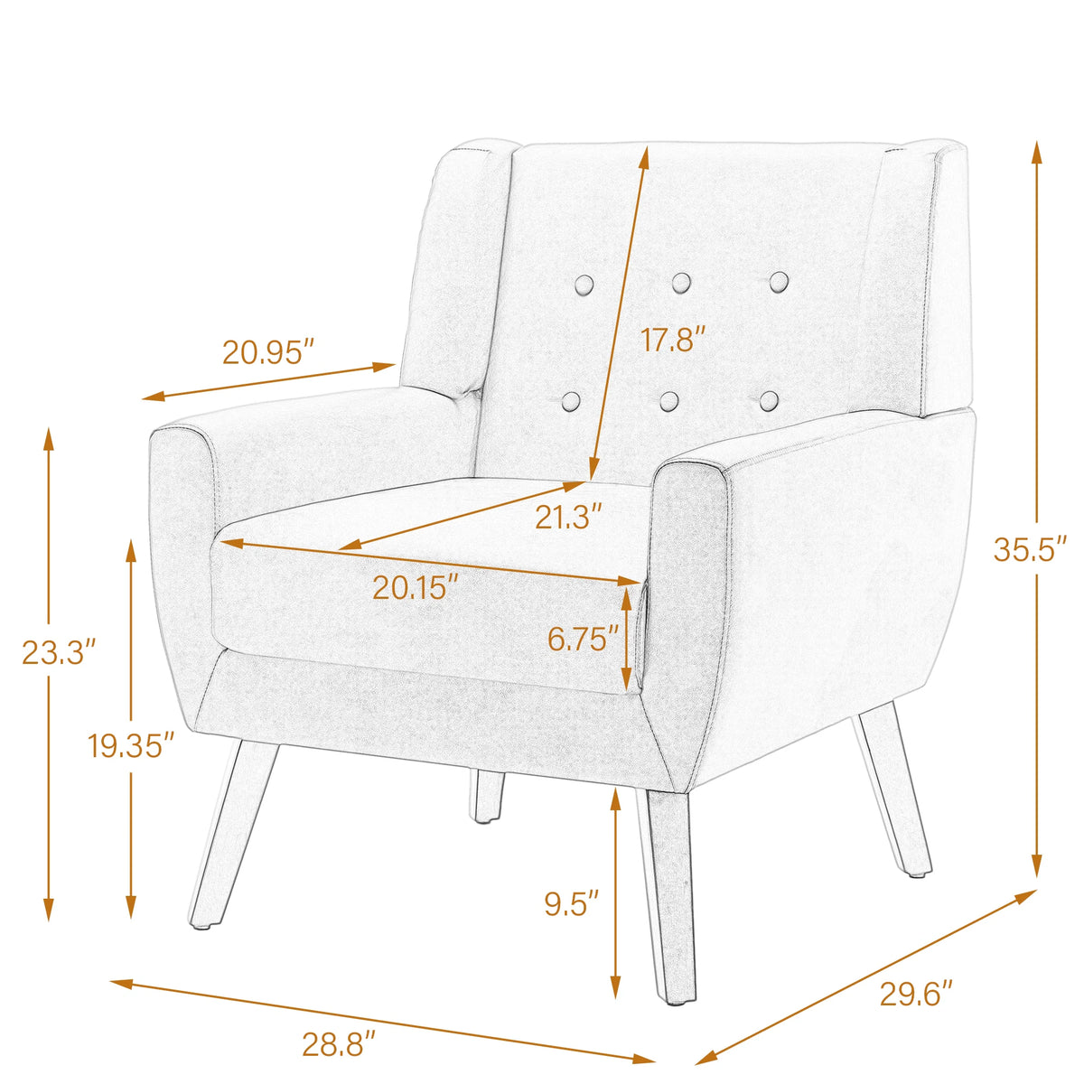 Modern Upholstered Faux Leather Tufted Armchair Linen Accent Chairs