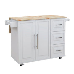 Modern Multifunctional Kitchen Island with 1 Cabinet Spice Rack, Towel Rack and Extensible Table Top, for Kitchen, White