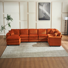 Modern U-Shaped 6-seat Corduroy Modular Sectional Sofa with 1 Ottoman