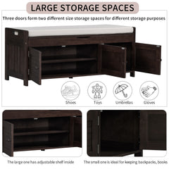 Storage Bench with 3 Doors Shoe Bench with Removable Cushion