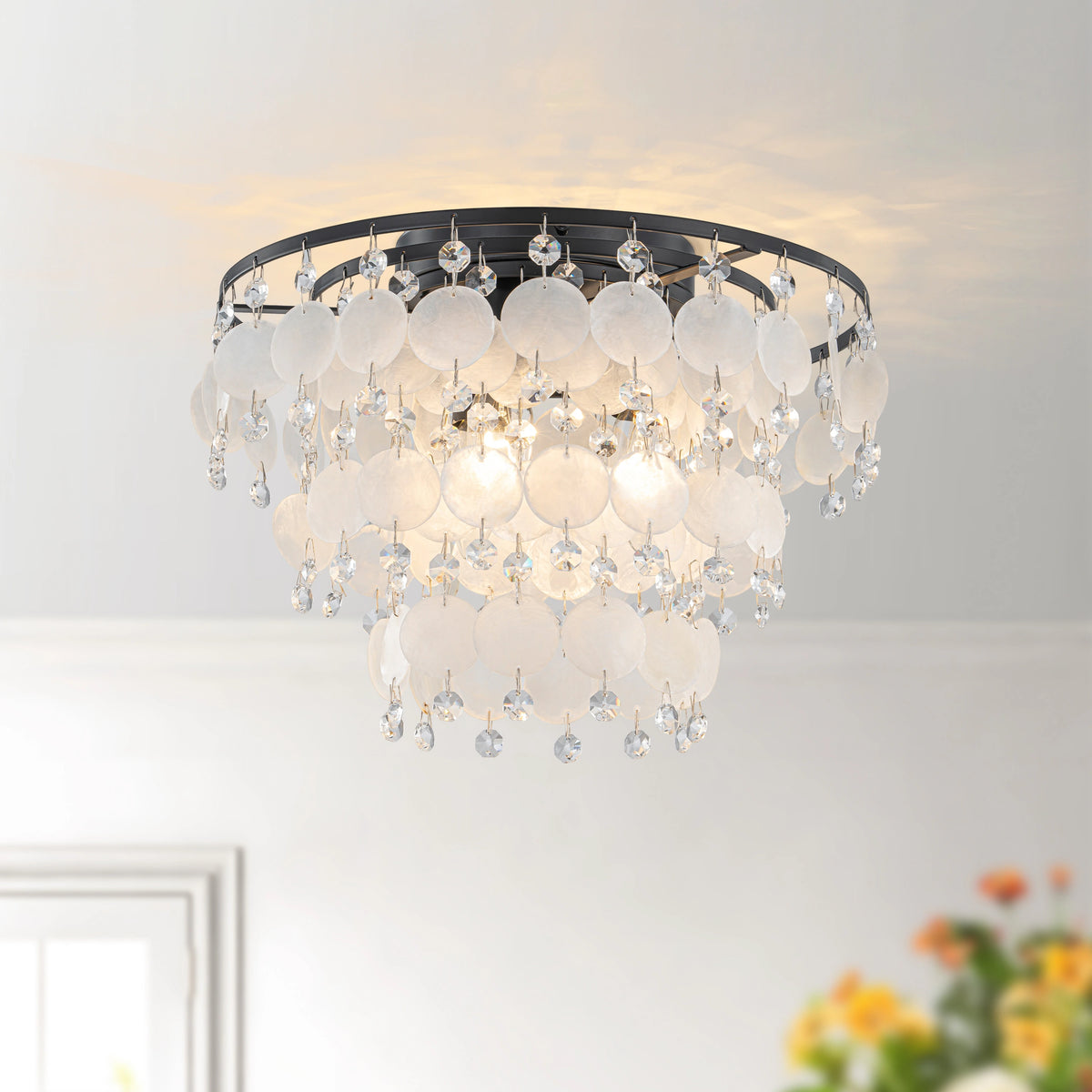Starsky Coastal 3-Light Tiered Shell-Shaped Glass Flush Mount