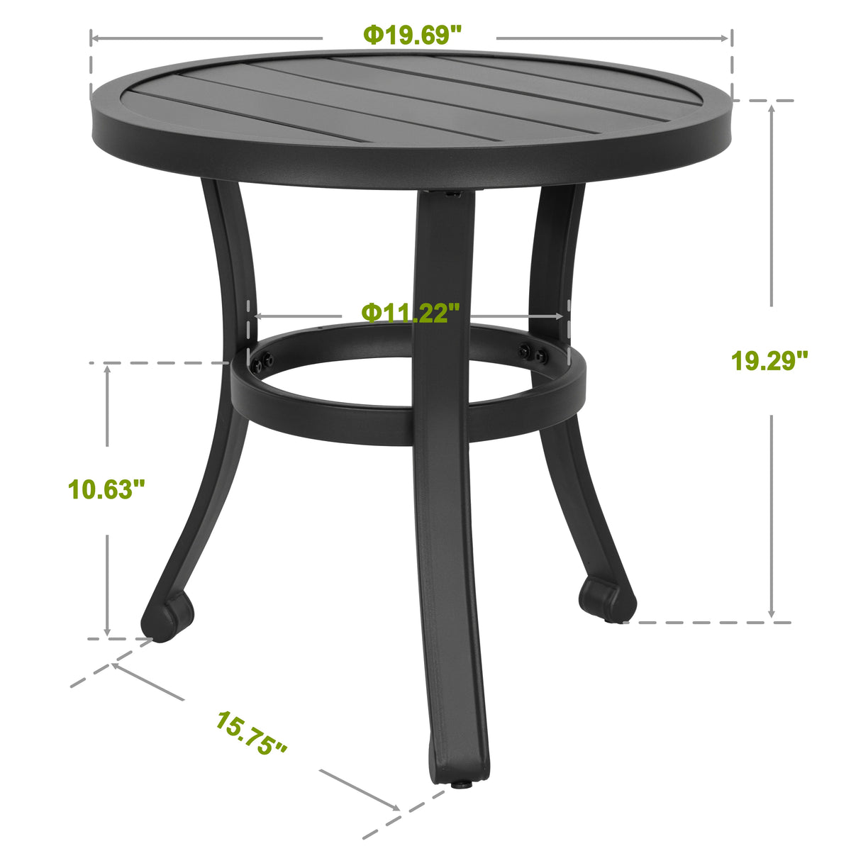 Metal Outdoor Side Table with Slatted Tabletop, Powder-Coated Frame