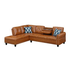 Faux Leather L - Shaped Sectional Set With Cup Holders 2pc
