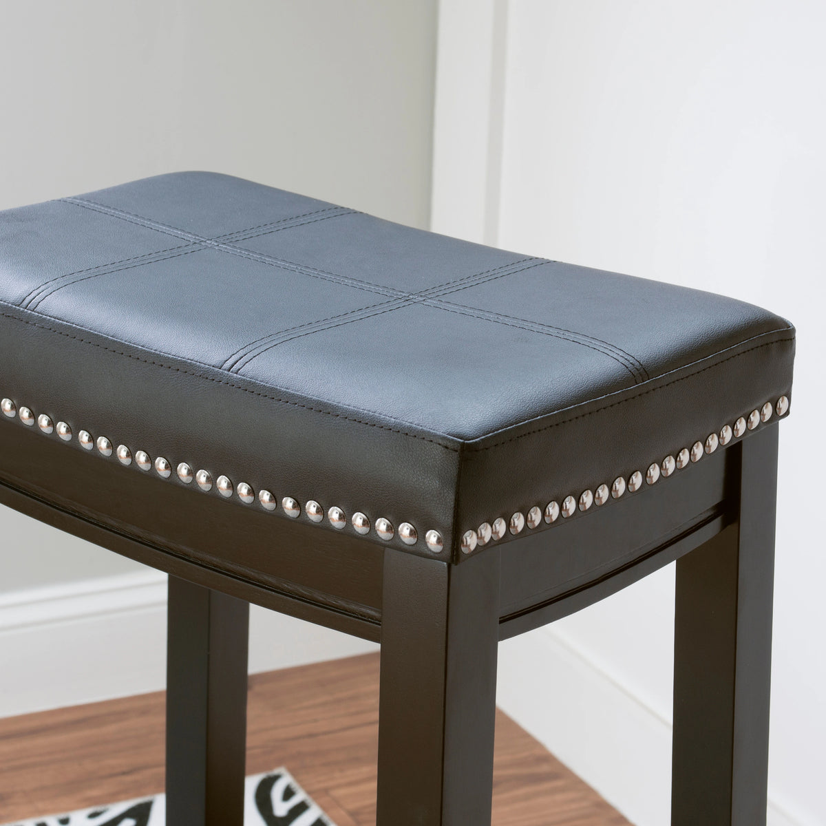 Linon Willamette Backless Barstool with Faux Leather Seat (Set of 2)