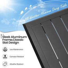 Outdoor All-Aluminum Dining Table with Umbrella Hole for 6-12 Person