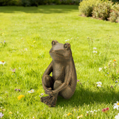 Glitzhome 12''H Resin Bronze Sitting Frog Statue Outdoor Garden Sculpture Decoration