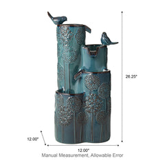 Glitzhome 26"H/ 31"H 4-Tier LED Vase-Shaped Ceramic Outdoor Floor Fountain with Birds/ Lotus