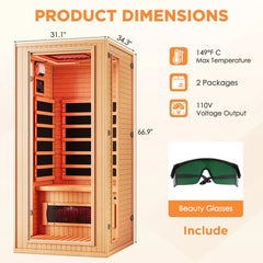 Hemlock Infrared Sauna with Red Light Therapy - Beauty Lamp & 15-Min Fast Warm-Up