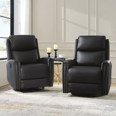 Fiacro 30.31"Wide Mid-Century Modern Genuine Leather Wingback Swivel Rocker Recliner with Nailhead Trims, Set of 2
