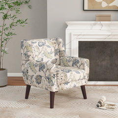 Modern Upholstered Faux Leather Tufted Armchair Linen Accent Chairs