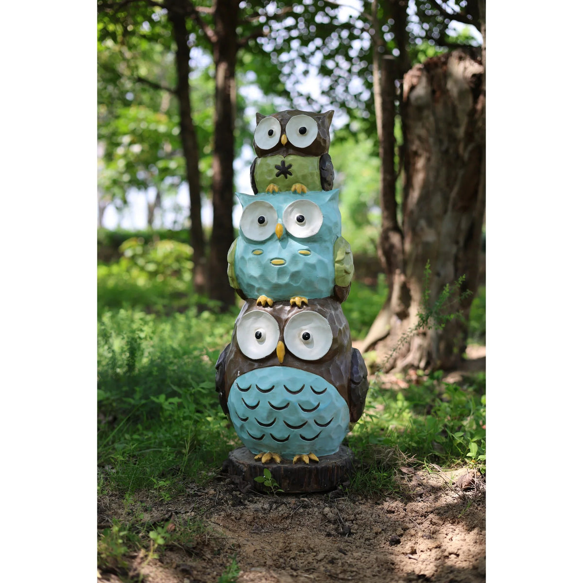 Stacked Owls Outdoor Garden Statue - 30.25"