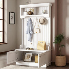 Hall Tree with Shoe Storage Bench, Coat Rack with Hooks, Entryway Organizer, 35.4 x 17 x 64.4 in, 4-in-1 Design