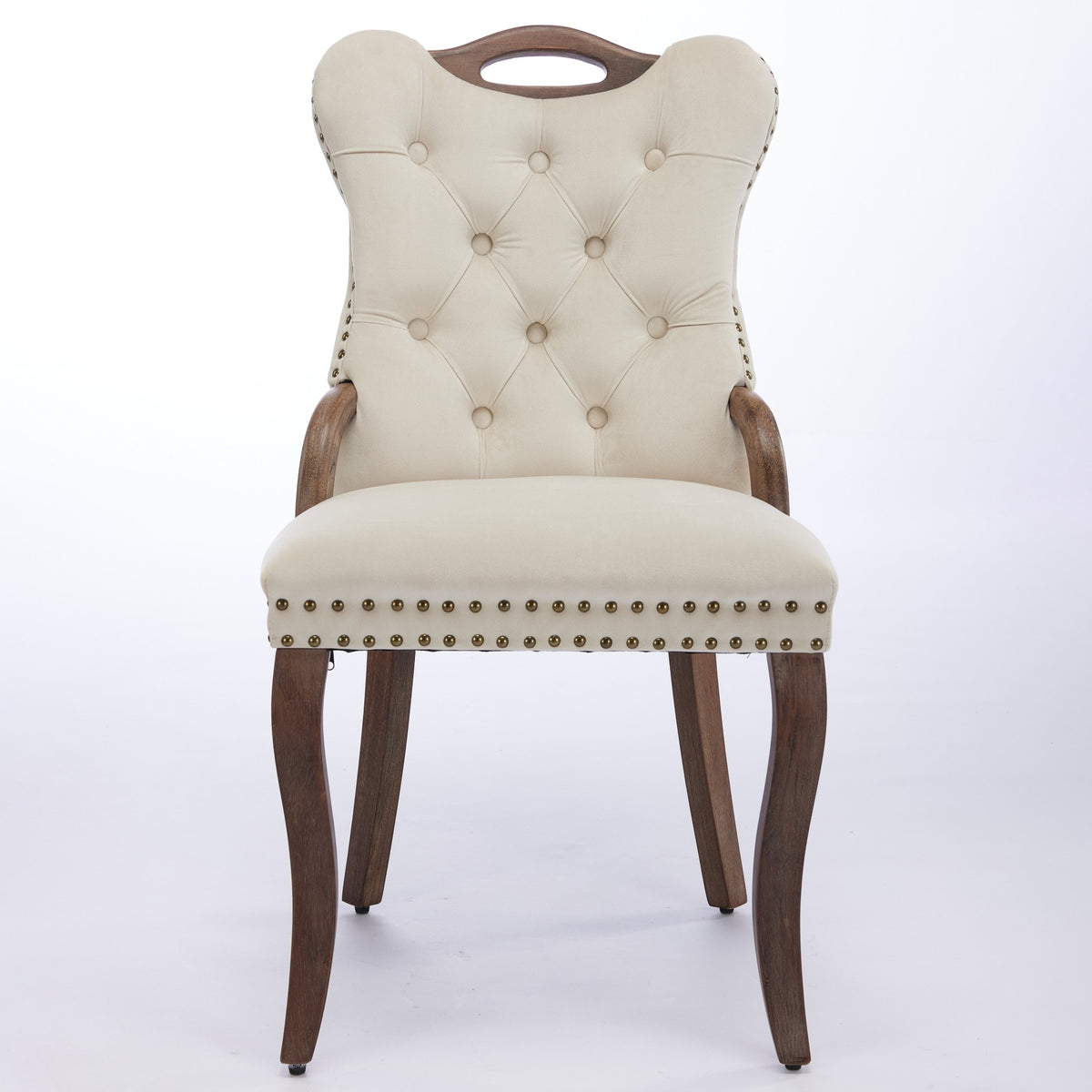 GDFStudio- Velvet Wing-Back Dining Chair with Handmade Tufted Trim & Curved Wood Legs, Set of 2