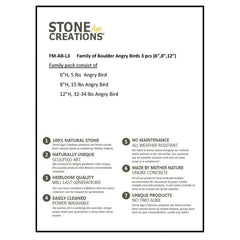 Natural Granite Boulder Animal Statues - 3 Piece Families - Dog, Angry Bird, Hedgehog, Cat, Owl, or Turtle