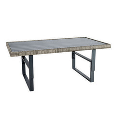 Foca 63 Inch Outdoor Rectangular Dining Table, Adjustable Height, Wicker