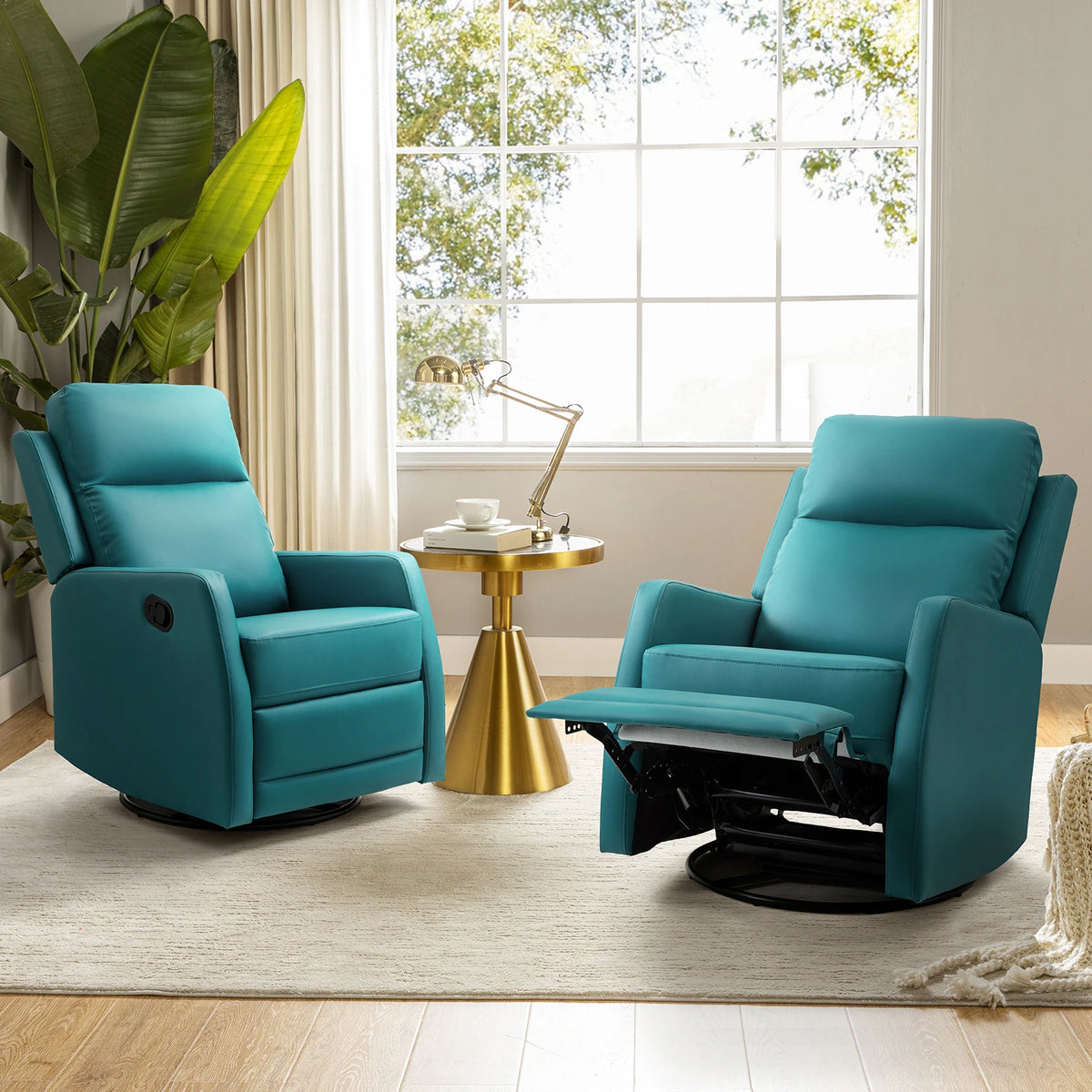 Esteban Modern Faux Leather Manual Rocking Swivel Recliner with Wingback Set of 2