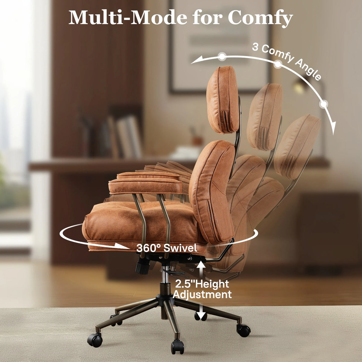 OVIOS Suede Fabric Ergonomic Lumbar Support Office Chair Desk Chair