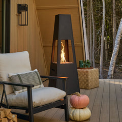 Ferro 70" Metal Chiminea Fire Pit with Hidden Propane Tank in Black by Real Flame