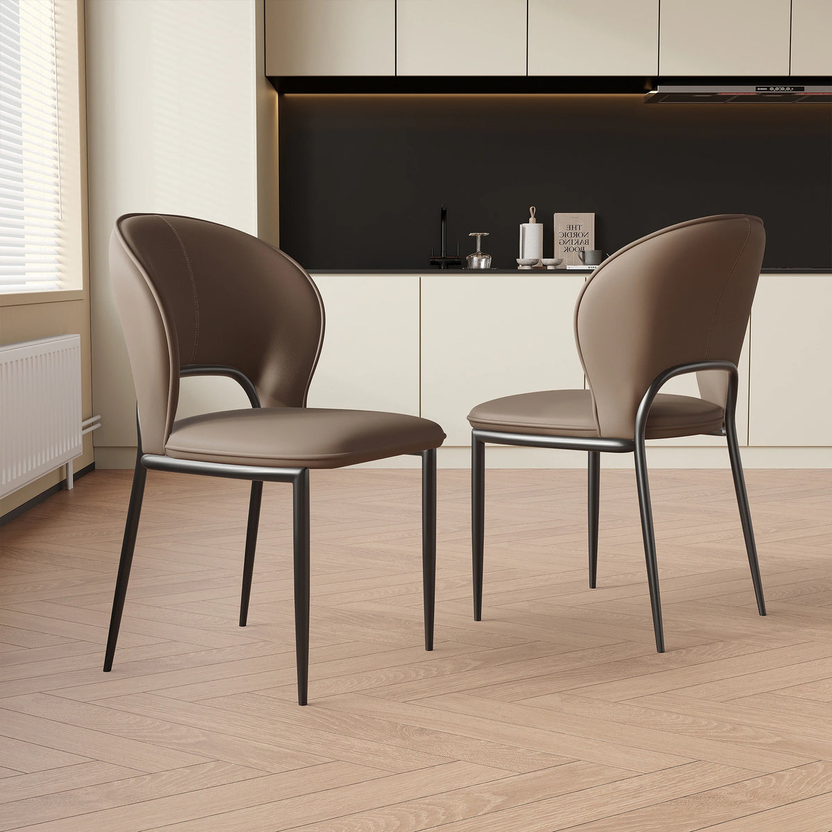 Modern Dining Chairs, Faux Leather, Light Gray & Brown Options, Set of 2