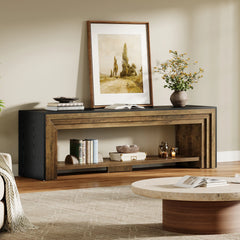 Long TV Stand for TVs, Wooden Entertainment Center with Storage Shelves, Low Media Console for Living Room, Bedroom