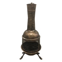 Steel and Cast Iron 36-in Antique Bronze and Black Chimenea