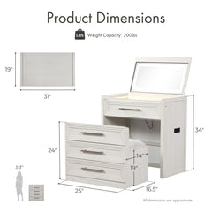 Furniture of America Elettra Modern Wood White Vanity Set with Storage Stool