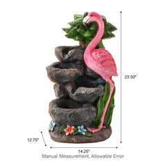 Glitzhome 23.5"H 4-Tiered Flamingo Polyresin Stone Outdoor Fountain with Lights