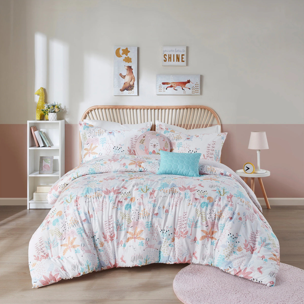 Intelligent Design Kids Kinsley Blush Woodland Animals Cotton Reversible Comforter Set