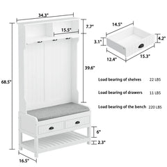 Timechee 34.3'' Wide Hall Tree with Bench and Shoe Storage