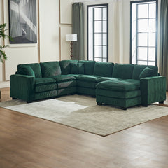 Modern U-Shaped 6-seat Corduroy Modular Sectional Sofa with 1 Ottoman