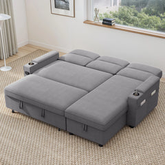 Moasis 81" Sectional Sleeper Sofa with Pull Out Bed & Adjustable Backrest and Power Outlets