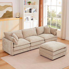 GDFStudio - Chenille Modular 3-Seater 102" L-Shaped Sectional Sofa with Ottoman