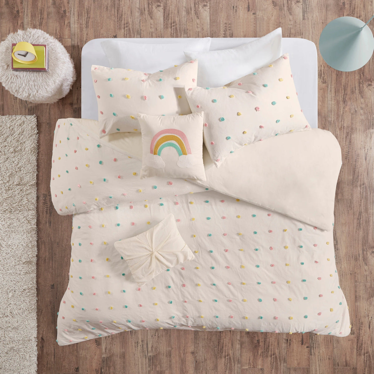 Intelligent Design Kids Callie Cotton Jacquard Pom Pom Duvet Cover Set