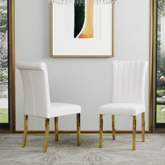 Luxury PU Leather Parsons Dining Chairs Side Chairs with Rolled Back and Stainless Steel Legs