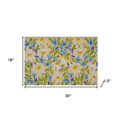 HomeRoots 18" X 30" Brown Light Blue And Green Floral Outdoor Coir Door Mat - 18.00' X '30.00