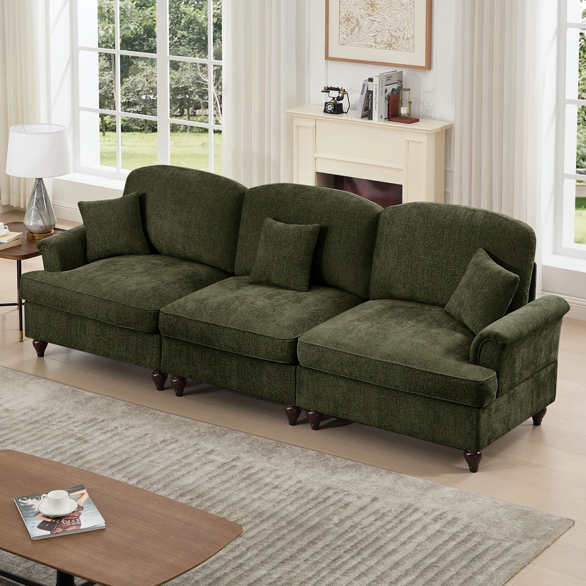 GDFStudio - Elegant Mid Century 3-Seater 107" Chenille Sofa with Flared Arms