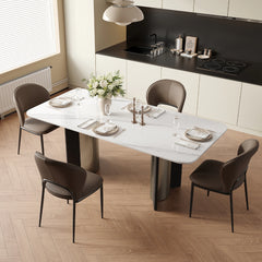 Modern Dining Chairs, Faux Leather, Light Gray & Brown Options, Set of 2