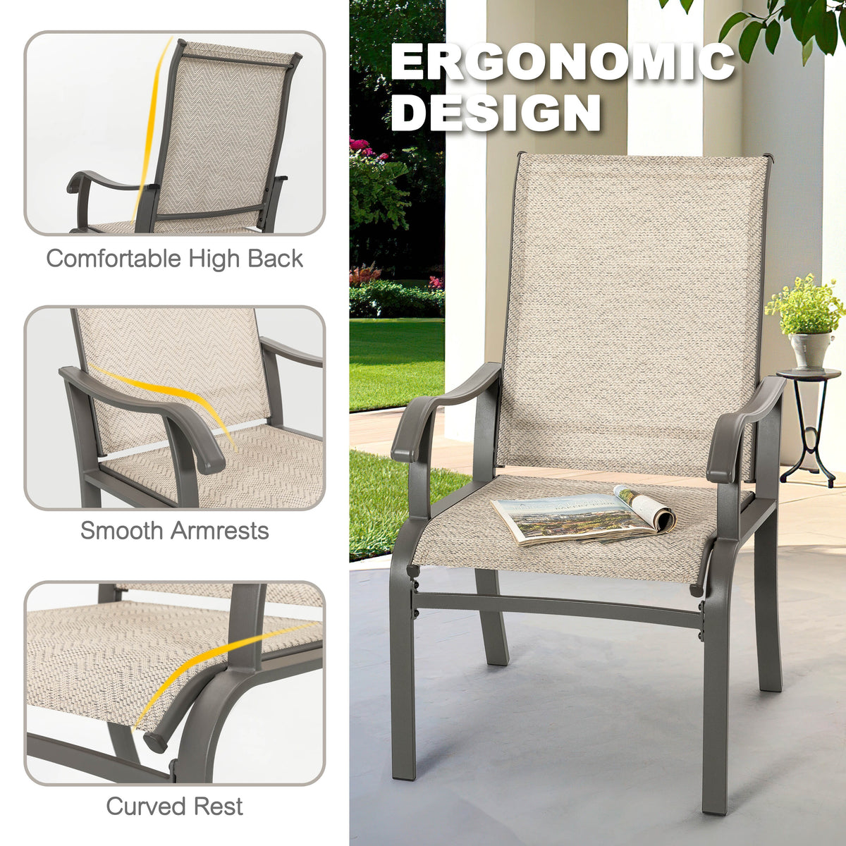 Patio Metal Textilene Dining Set of 5 with Umbrella Hole and High Backrest
