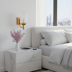 Sunny Ribbed Glass Wall Sconce with Brushed Bronze Base