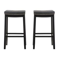 Linon Willamette Backless Barstool with Faux Leather Seat (Set of 2)