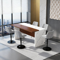 63" Kitchen Island with Marble Look Surface, LED Lights & Grille Design