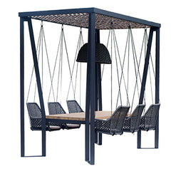 Skyline Design Horizon Pergola with Lamp, Hanging Chairs & Teak Table